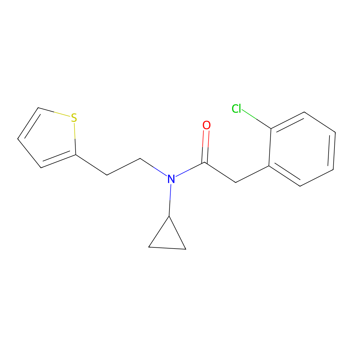 2-(2-chlorophenyl)-N-cyclopropyl-N-[2-(thiophen-2-yl)ethyl]acetamide molecular structure, CAS 1396673-97-4