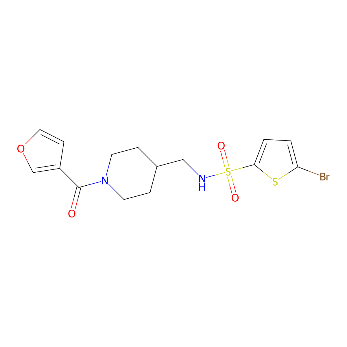 5-bromo-N-((1-(furan-3-carbonyl)piperidin-4-yl)methyl)thiophene-2-sulfonamide molecular structure, CAS 1396674-01-3