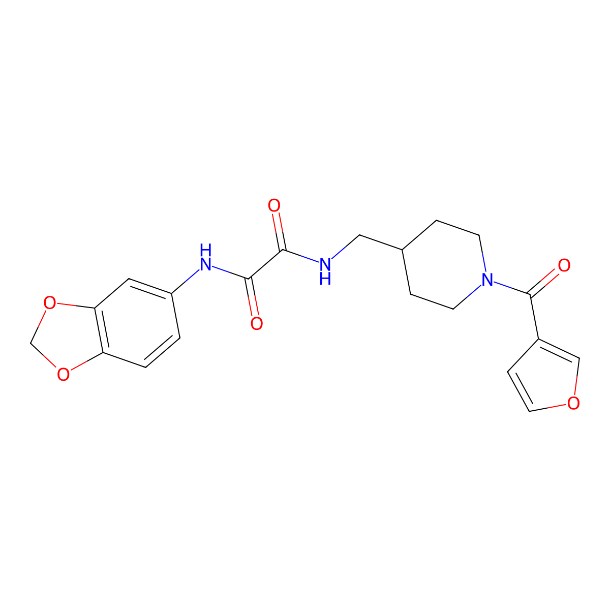 N1-(benzo[d][1,3]dioxol-5-yl)-N2-((1-(furan-3-carbonyl)piperidin-4-yl)methyl)oxalamide molecular structure, CAS 1396674-05-7