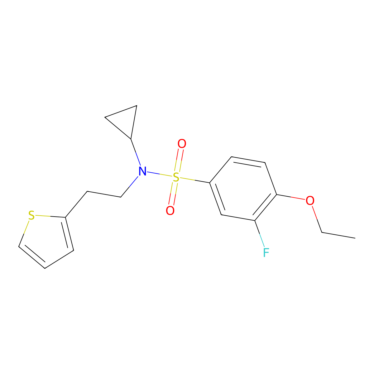 N-cyclopropyl-4-ethoxy-3-fluoro-N-(2-(thiophen-2-yl)ethyl)benzenesulfonamide molecular structure, CAS 1396674-09-1