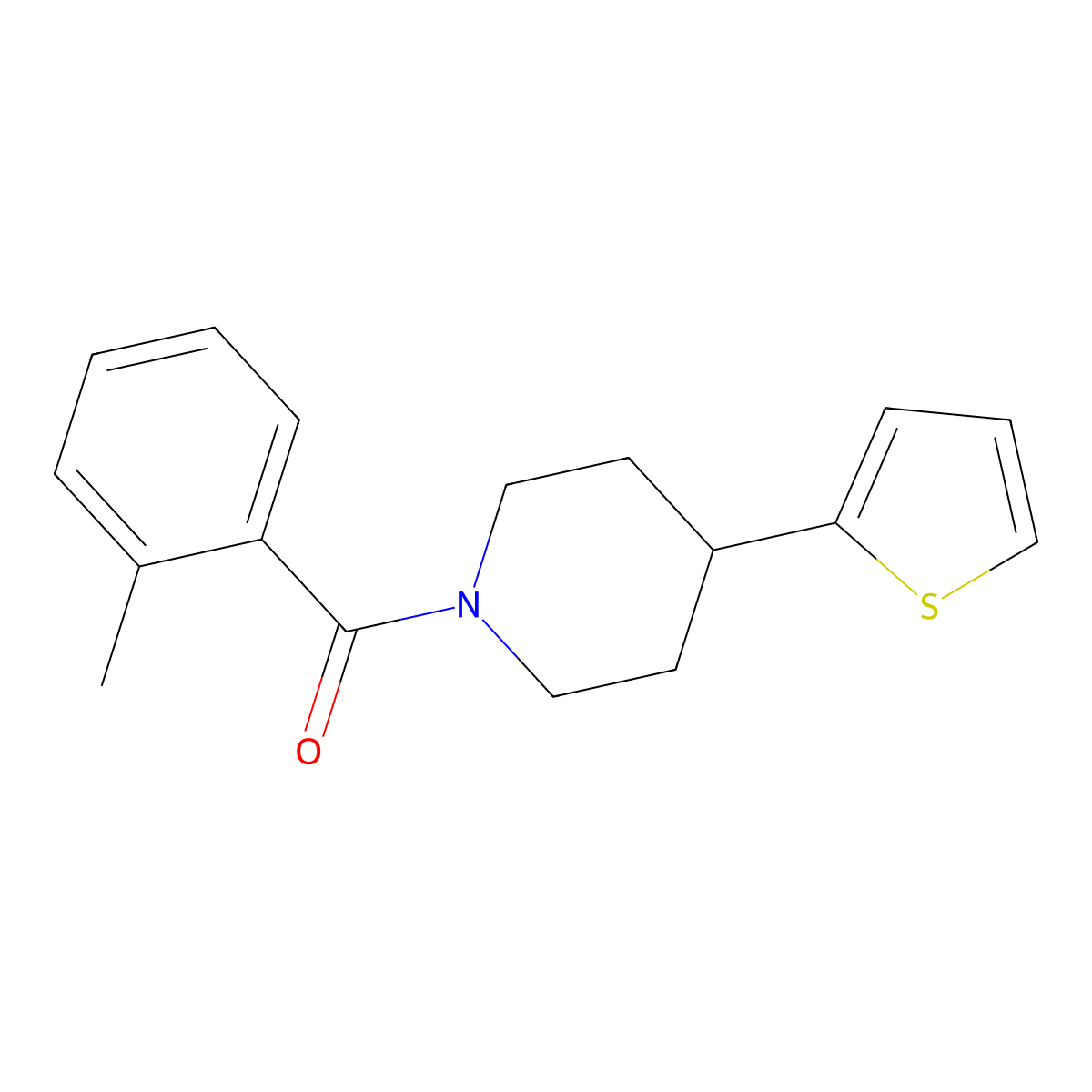 (4-(Thiophen-2-yl)piperidin-1-yl)(o-tolyl)methanone molecular structure, CAS 1396674-25-1