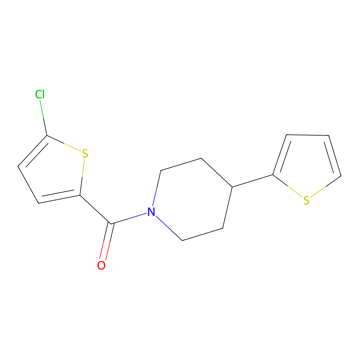 (5-Chlorothiophen-2-yl)(4-(thiophen-2-yl)piperidin-1-yl)methanone molecular structure, CAS 1396674-30-8