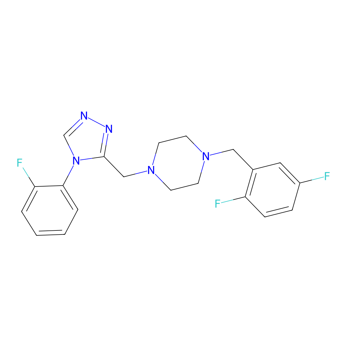 1-(2,5-difluorobenzyl)-4-{[4-(2-fluorophenyl)-4H-1,2,4-triazol-3-yl]methyl}piperazine molecular structure, CAS 1396674-34-2