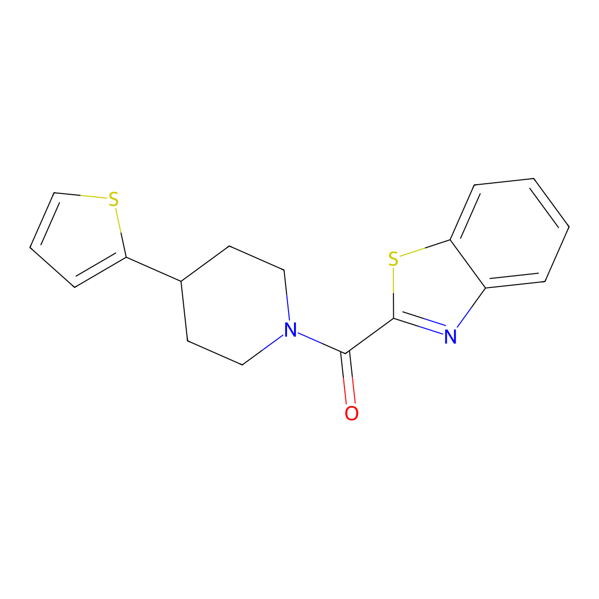 Benzo[d]thiazol-2-yl(4-(thiophen-2-yl)piperidin-1-yl)methanone molecular structure, CAS 1396674-36-4