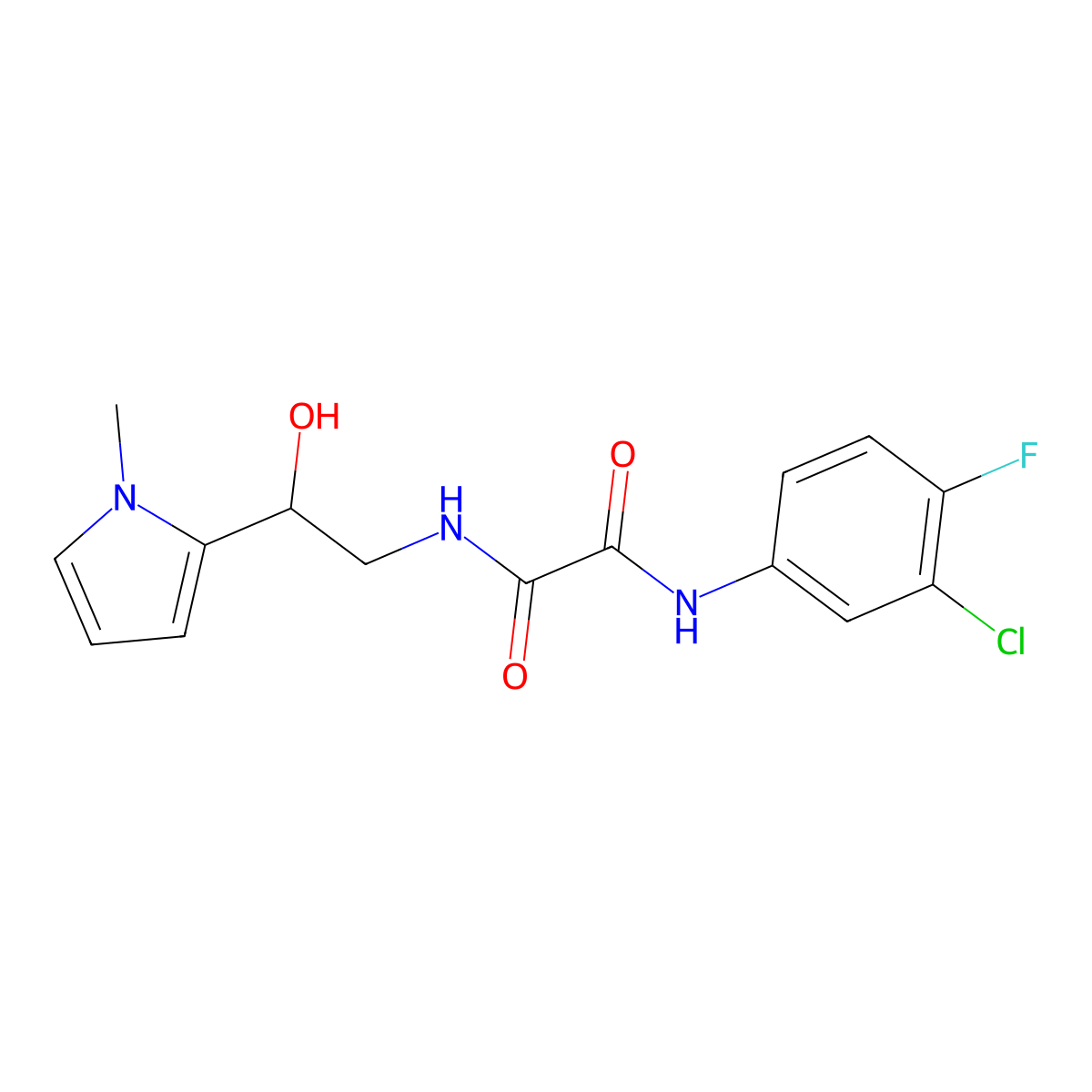 N1-(3-chloro-4-fluorophenyl)-N2-(2-hydroxy-2-(1-methyl-1H-pyrrol-2-yl)ethyl)oxalamide molecular structure, CAS 1396674-37-5