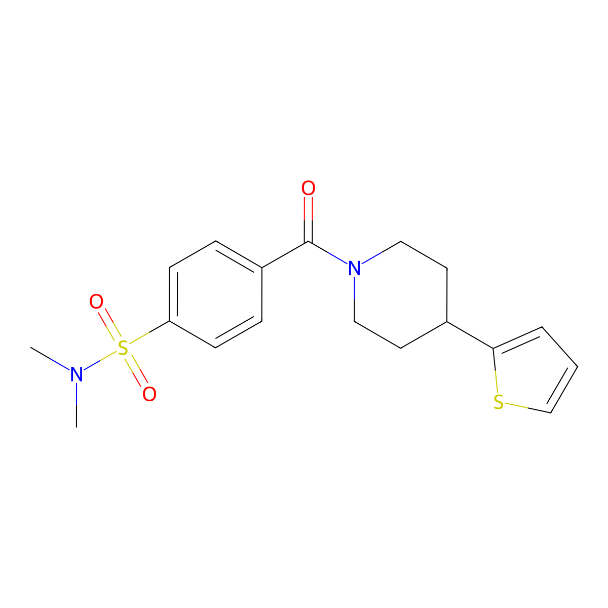 N,N-dimethyl-4-(4-(thiophen-2-yl)piperidine-1-carbonyl)benzenesulfonamide molecular structure, CAS 1396674-42-2