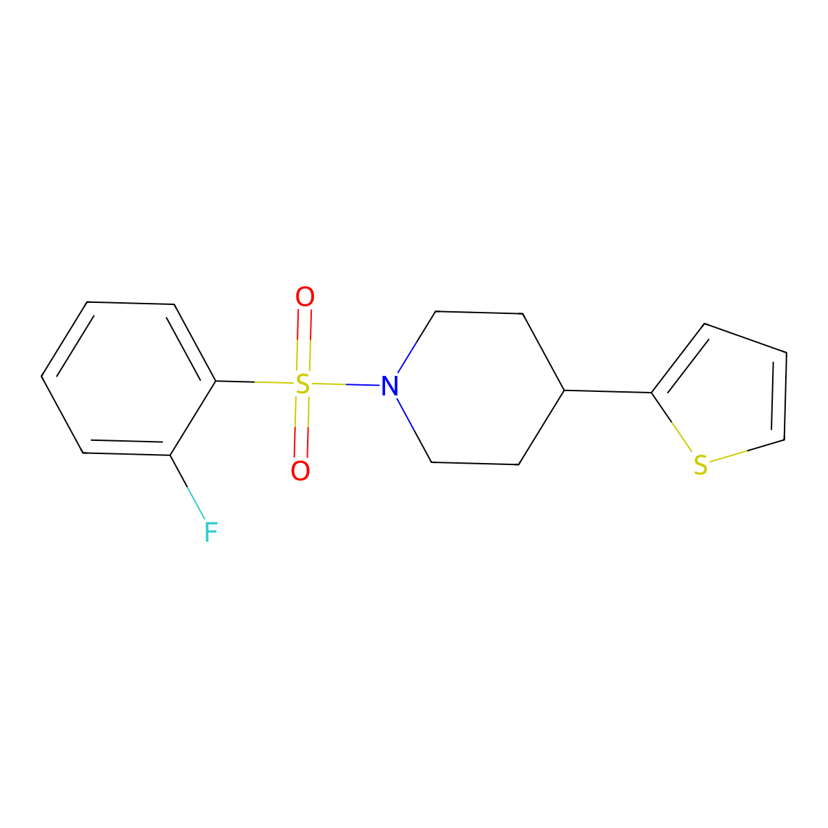 1-((2-Fluorophenyl)sulfonyl)-4-(thiophen-2-yl)piperidine molecular structure, CAS 1396674-46-6