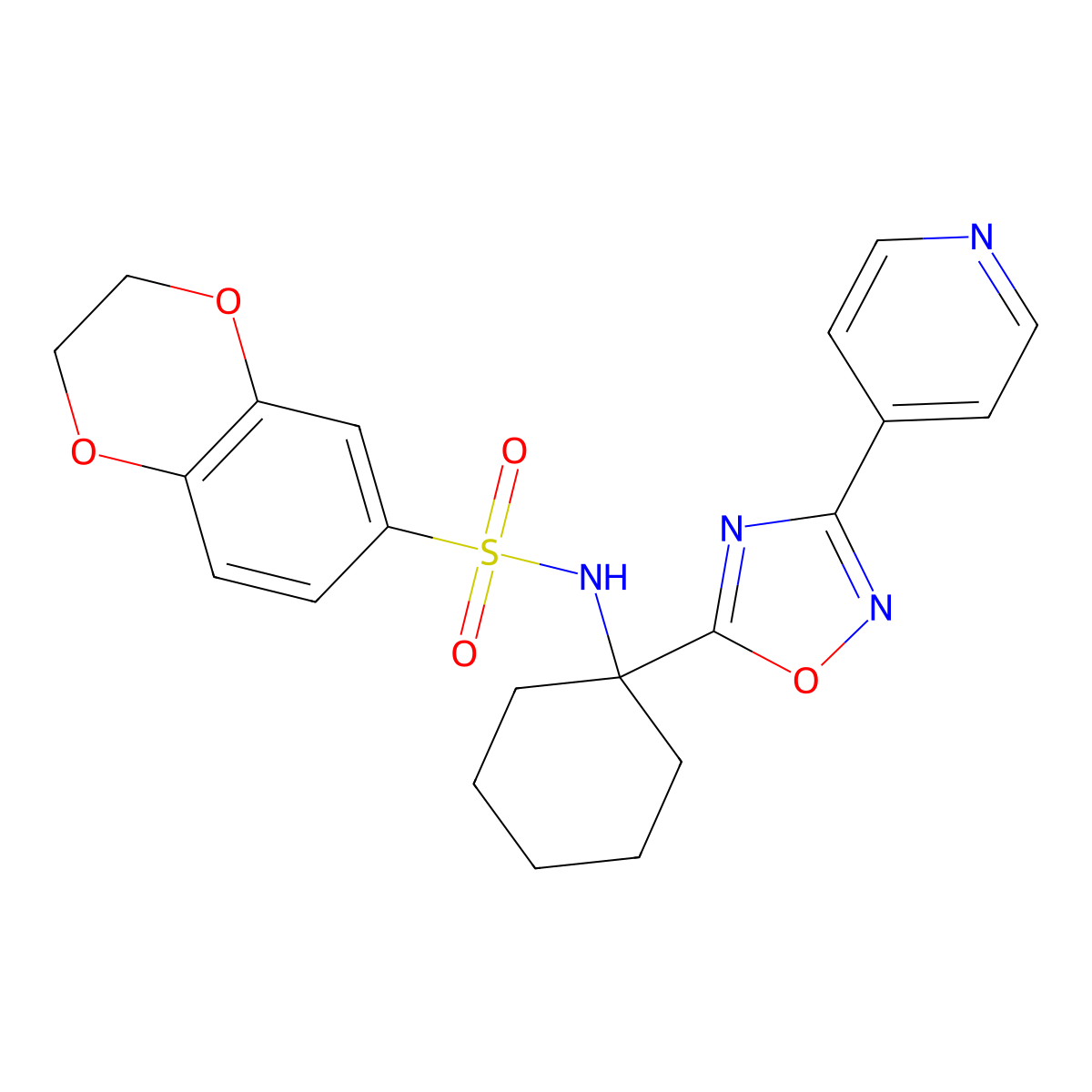 N-(1-(3-(pyridin-4-yl)-1,2,4-oxadiazol-5-yl)cyclohexyl)-2,3-dihydrobenzo[b][1,4]dioxine-6-sulfonamide molecular structure, CAS 1396674-52-4