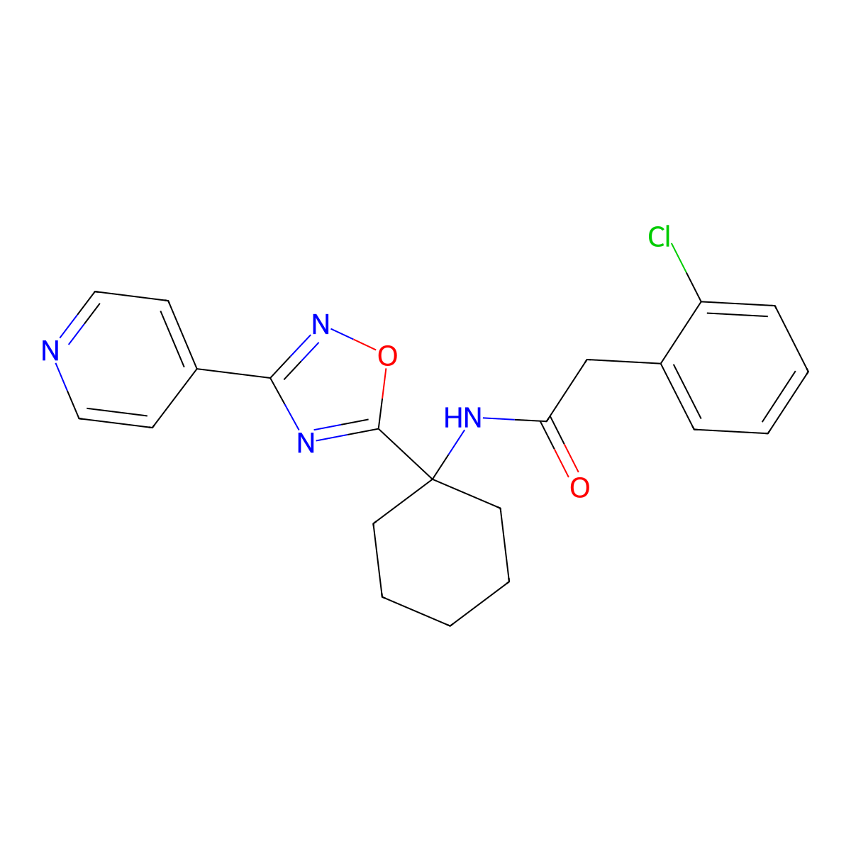 2-(2-chlorophenyl)-N-[1-(3-pyridin-4-yl-1,2,4-oxadiazol-5-yl)cyclohexyl]acetamide molecular structure, CAS 1396674-53-5