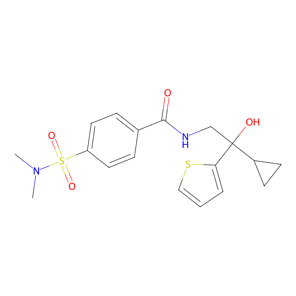 N-(2-cyclopropyl-2-hydroxy-2-(thiophen-2-yl)ethyl)-4-(N,N-dimethylsulfamoyl)benzamide molecular structure, CAS 1396674-56-8