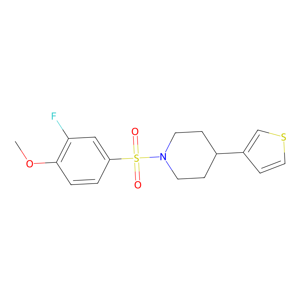 1-((3-Fluoro-4-methoxyphenyl)sulfonyl)-4-(thiophen-3-yl)piperidine molecular structure, CAS 1396674-60-4
