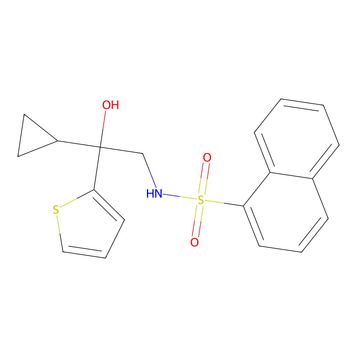 N-(2-cyclopropyl-2-hydroxy-2-(thiophen-2-yl)ethyl)naphthalene-1-sulfonamide molecular structure, CAS 1396674-62-6