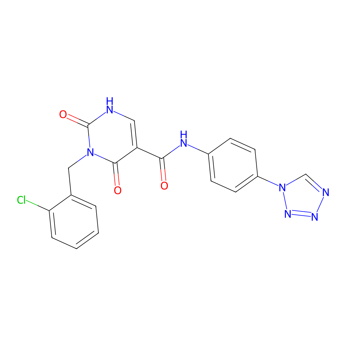 N-(4-(1H-tetrazol-1-yl)phenyl)-3-(2-chlorobenzyl)-2,4-dioxo-1,2,3,4-tetrahydropyrimidine-5-carboxamide molecular structure, CAS 1396674-67-1