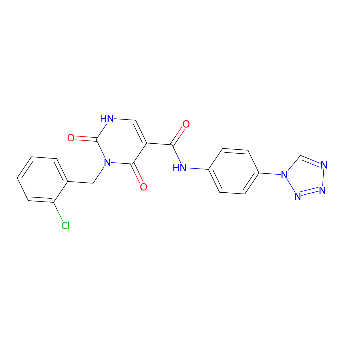 N-(4-(1H-tetrazol-1-yl)phenyl)-3-(2-chlorobenzyl)-2,4-dioxo-1,2,3,4-tetrahydropyrimidine-5-carboxamide molecular structure, CAS 1396674-67-1