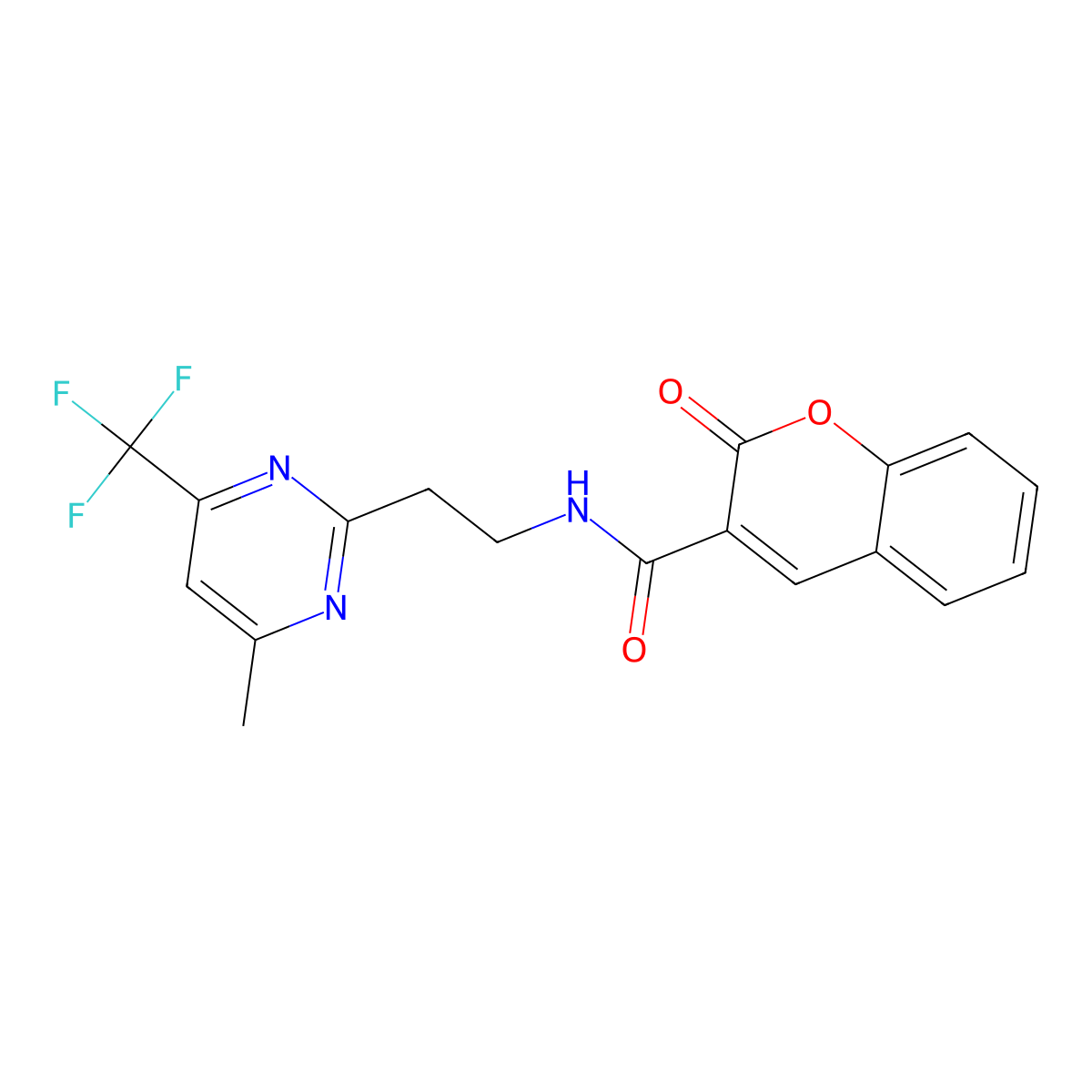 N-(2-(4-methyl-6-(trifluoromethyl)pyrimidin-2-yl)ethyl)-2-oxo-2H-chromene-3-carboxamide molecular structure, CAS 1396674-69-3