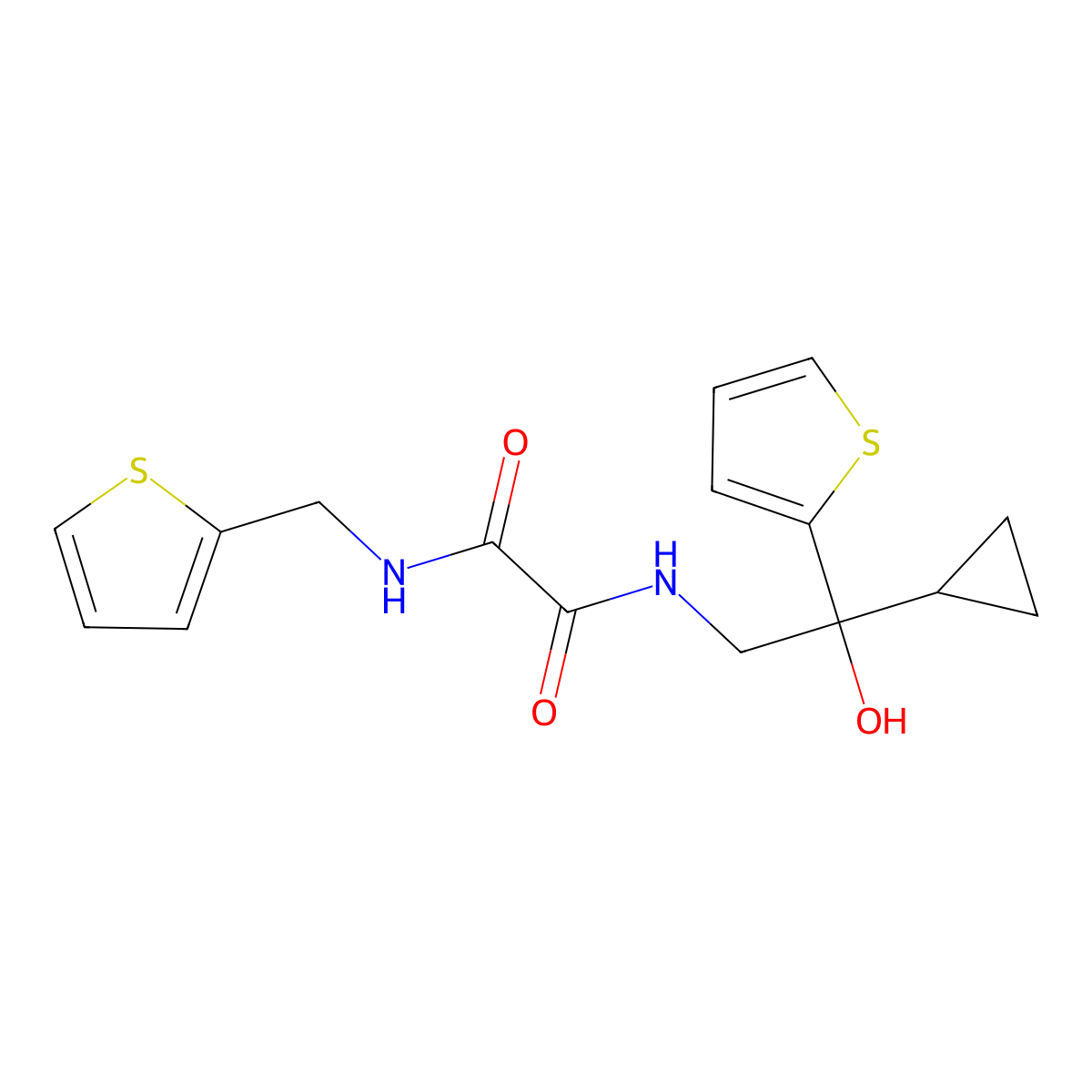 N1-(2-cyclopropyl-2-hydroxy-2-(thiophen-2-yl)ethyl)-N2-(thiophen-2-ylmethyl)oxalamide molecular structure, CAS 1396674-70-6