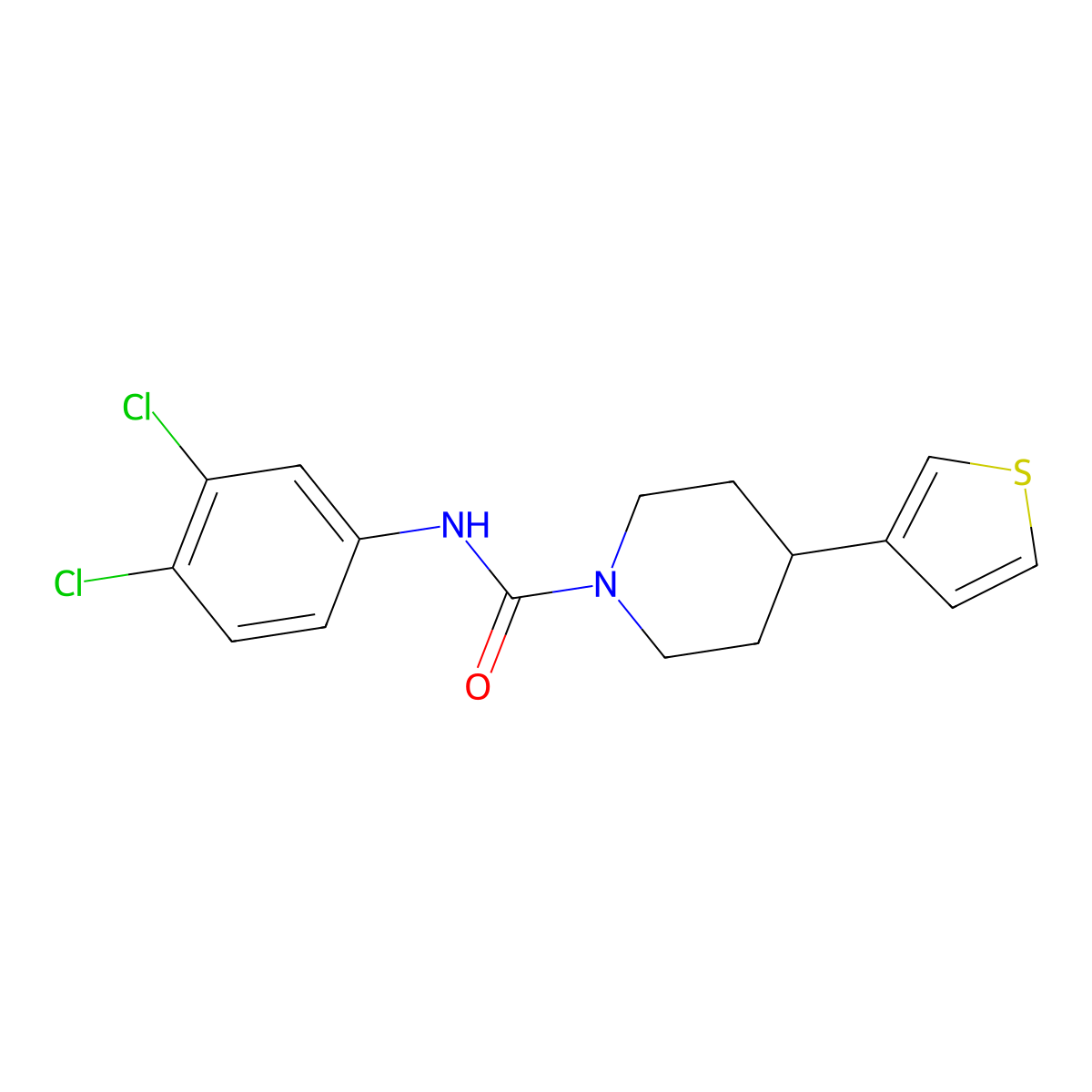 N-(3,4-dichlorophenyl)-4-(thiophen-3-yl)piperidine-1-carboxamide molecular structure, CAS 1396674-71-7