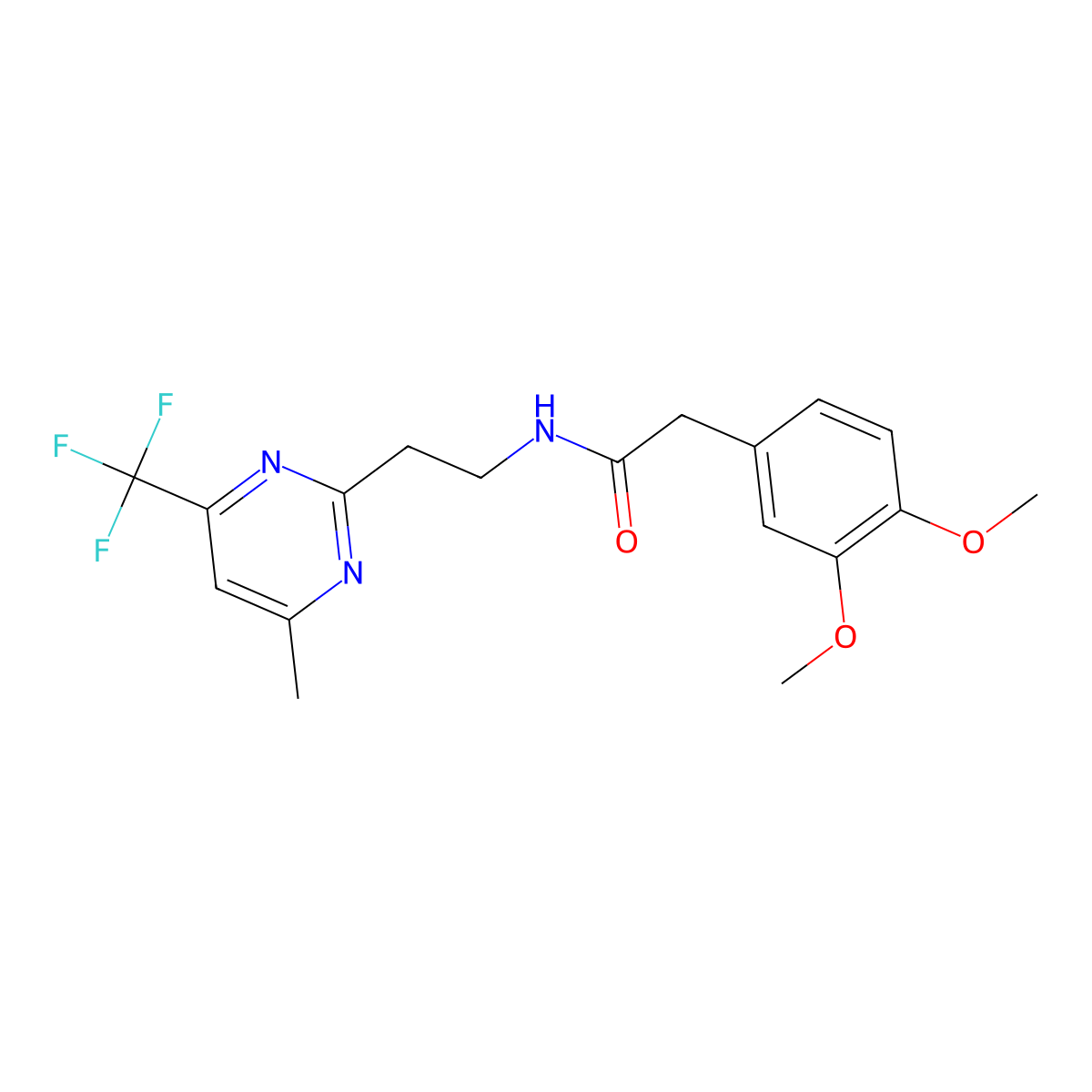 2-(3,4-dimethoxyphenyl)-N-{2-[4-methyl-6-(trifluoromethyl)pyrimidin-2-yl]ethyl}acetamide molecular structure, CAS 1396674-74-0