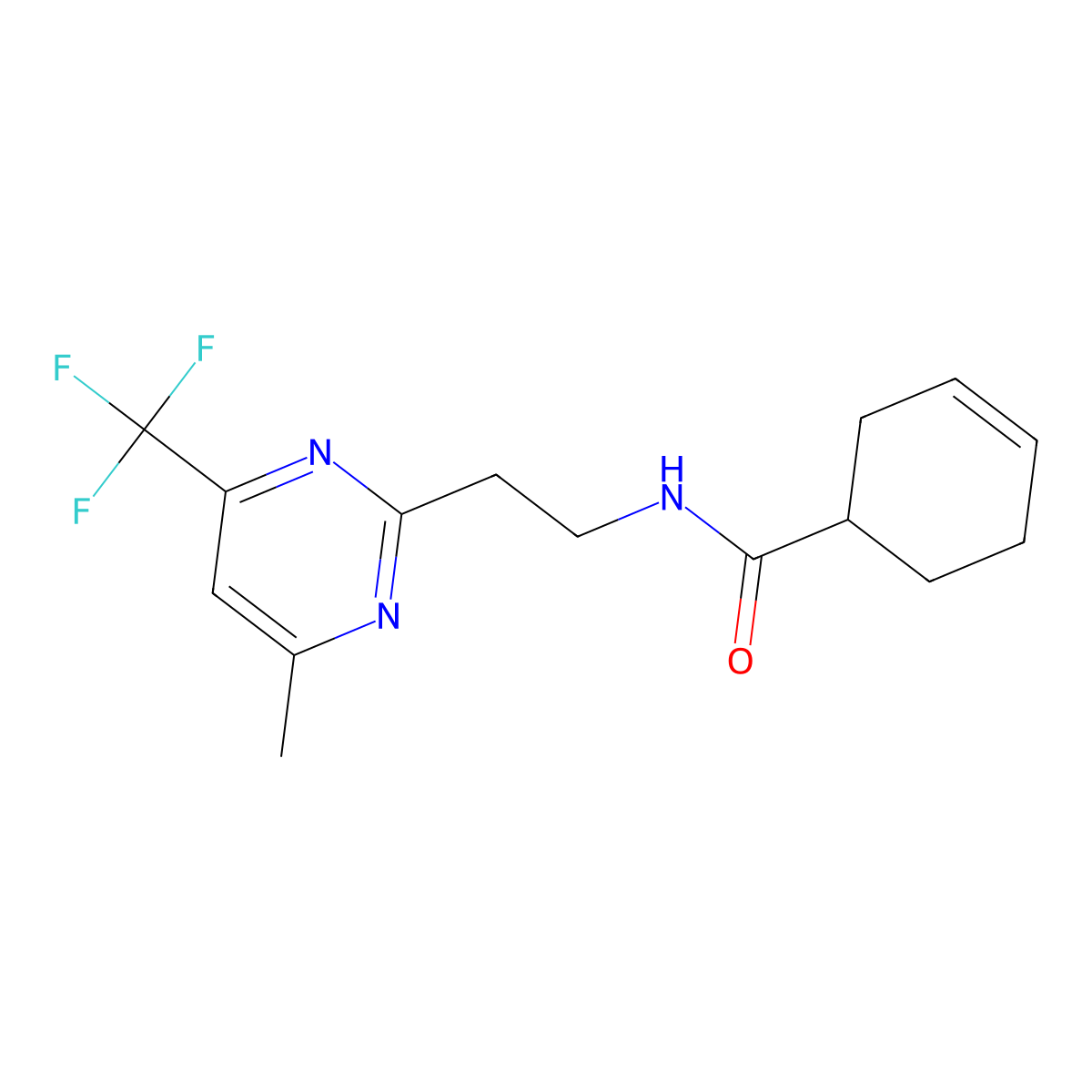 N-{2-[4-methyl-6-(trifluoromethyl)pyrimidin-2-yl]ethyl}cyclohex-3-ene-1-carboxamide molecular structure, CAS 1396674-93-3