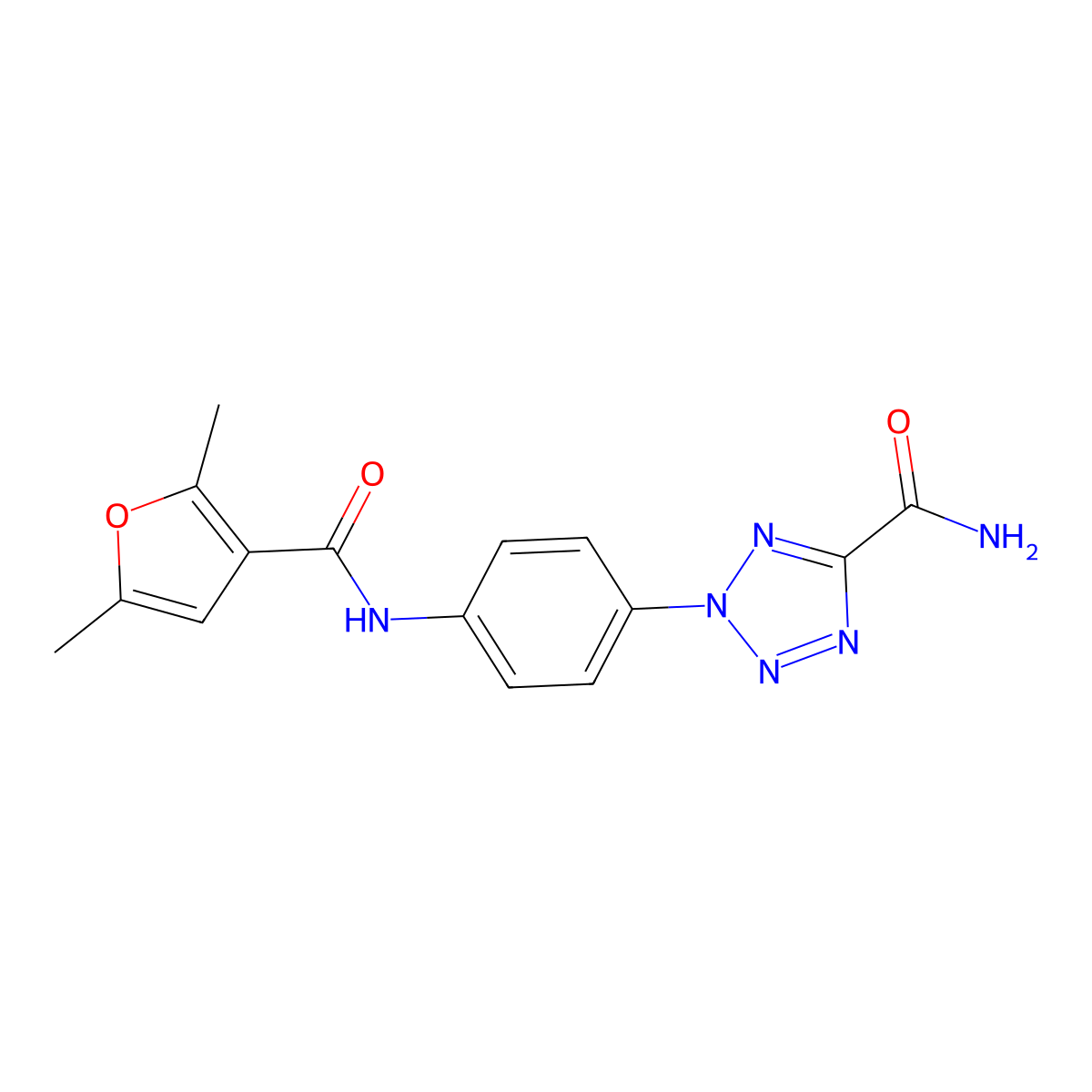 2-(4-(2,5-dimethylfuran-3-carboxamido)phenyl)-2H-tetrazole-5-carboxamide molecular structure, CAS 1396675-05-0