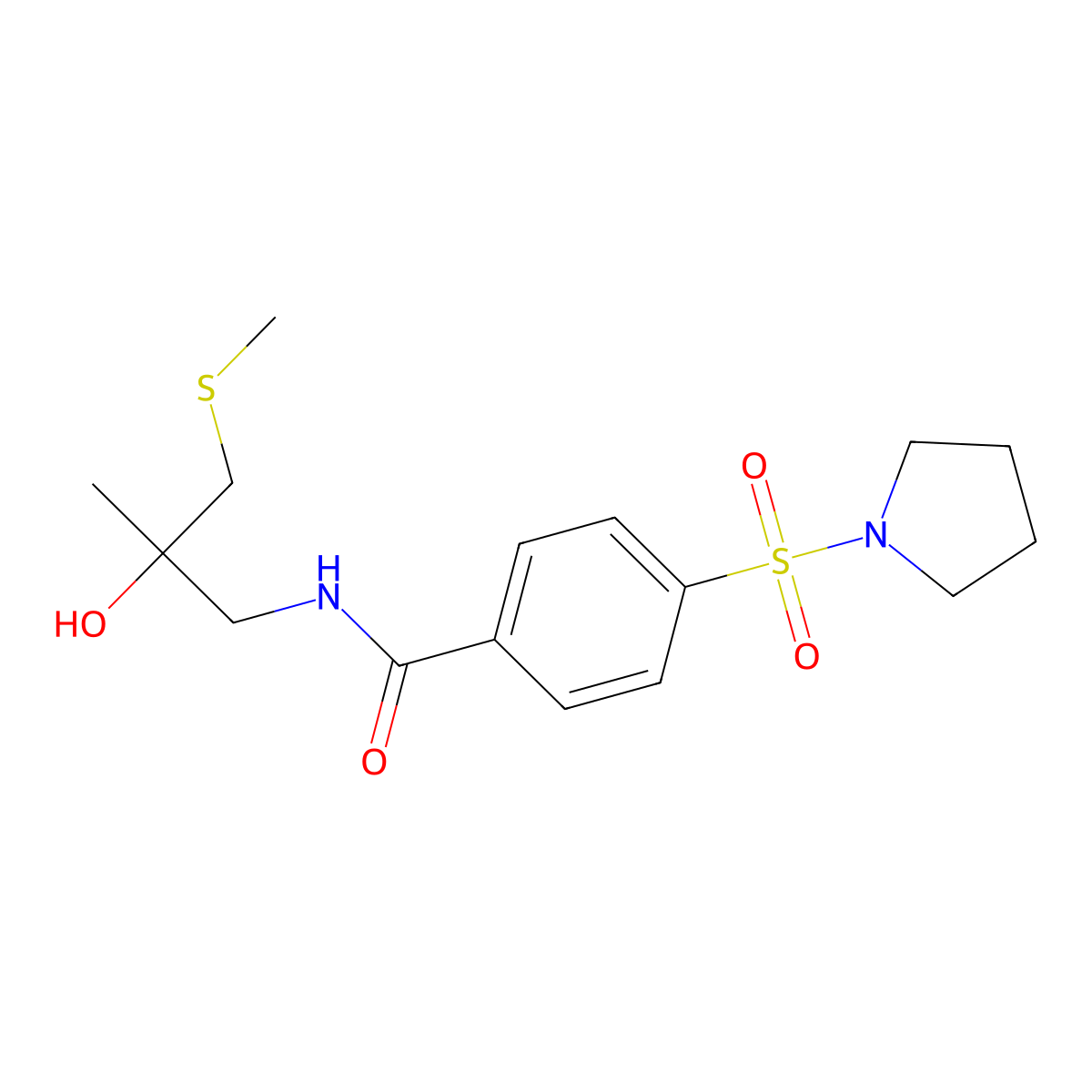 N-(2-hydroxy-2-methyl-3-(methylthio)propyl)-4-(pyrrolidin-1-ylsulfonyl)benzamide molecular structure, CAS 1396675-06-1