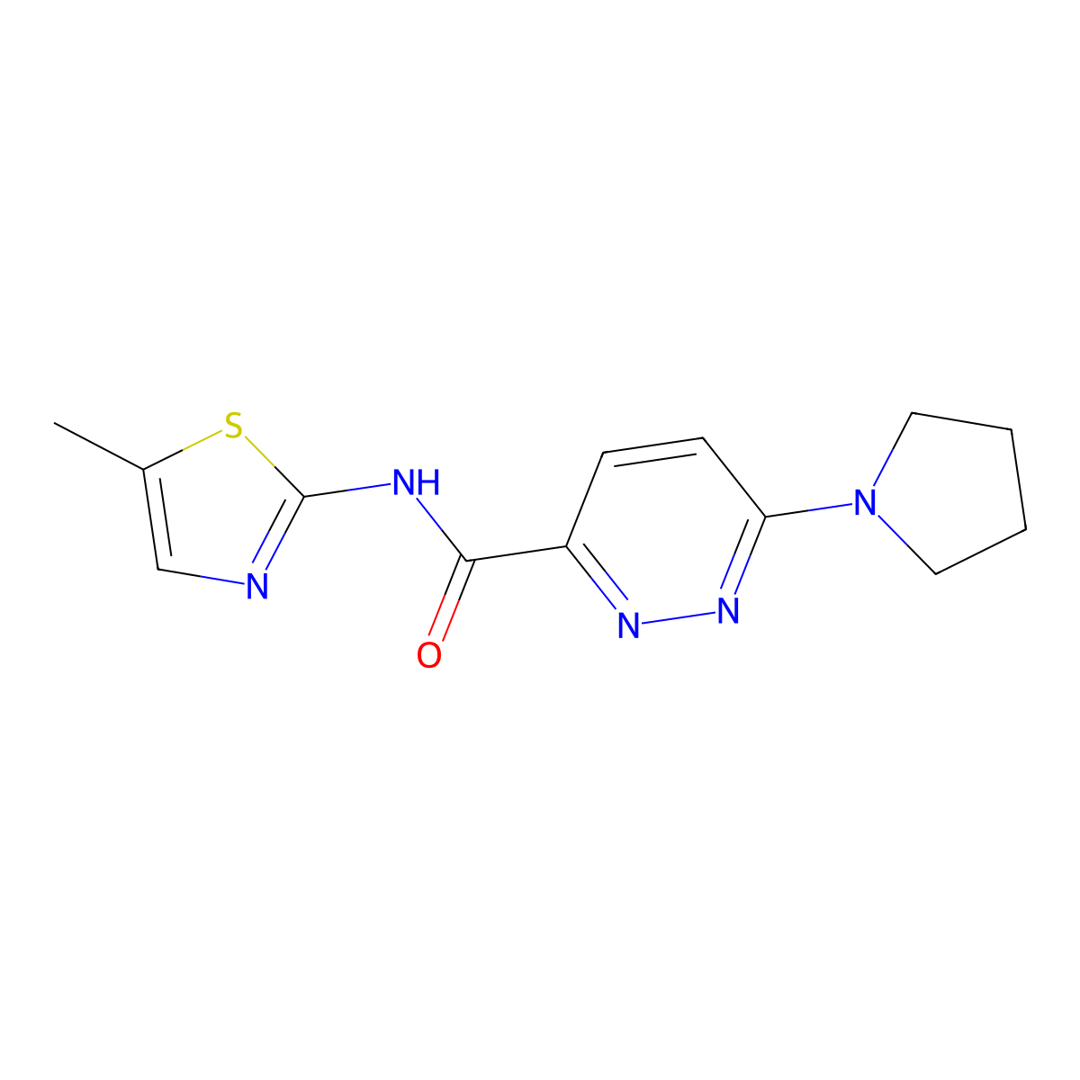 N-(5-methylthiazol-2-yl)-6-(pyrrolidin-1-yl)pyridazine-3-carboxamide molecular structure, CAS 1396675-14-1