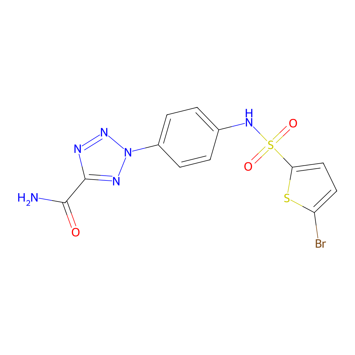 2-(4-(5-bromothiophene-2-sulfonamido)phenyl)-2H-tetrazole-5-carboxamide molecular structure, CAS 1396675-21-0