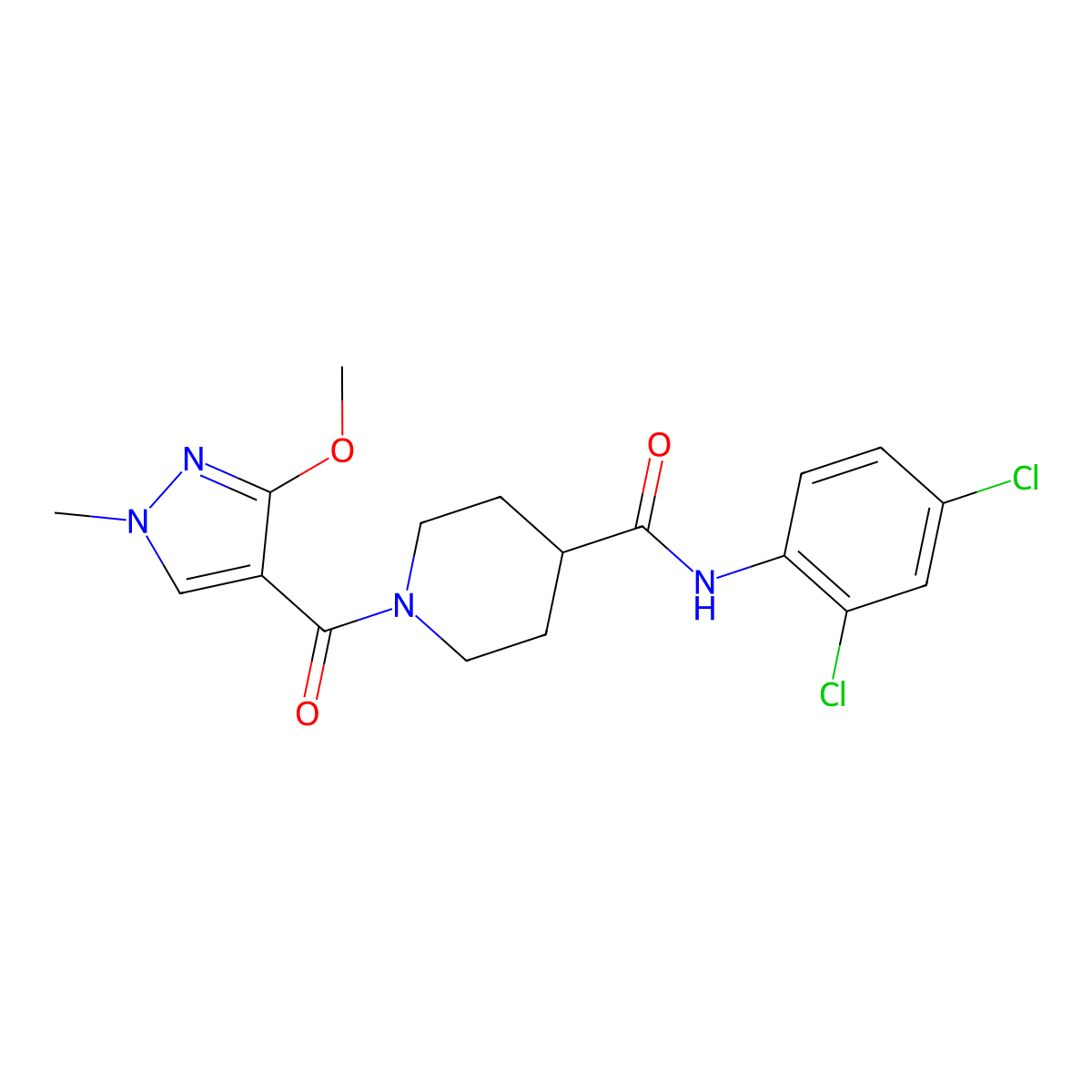 N-(2,4-dichlorophenyl)-1-(3-methoxy-1-methyl-1H-pyrazole-4-carbonyl)piperidine-4-carboxamide molecular structure, CAS 1396675-23-2