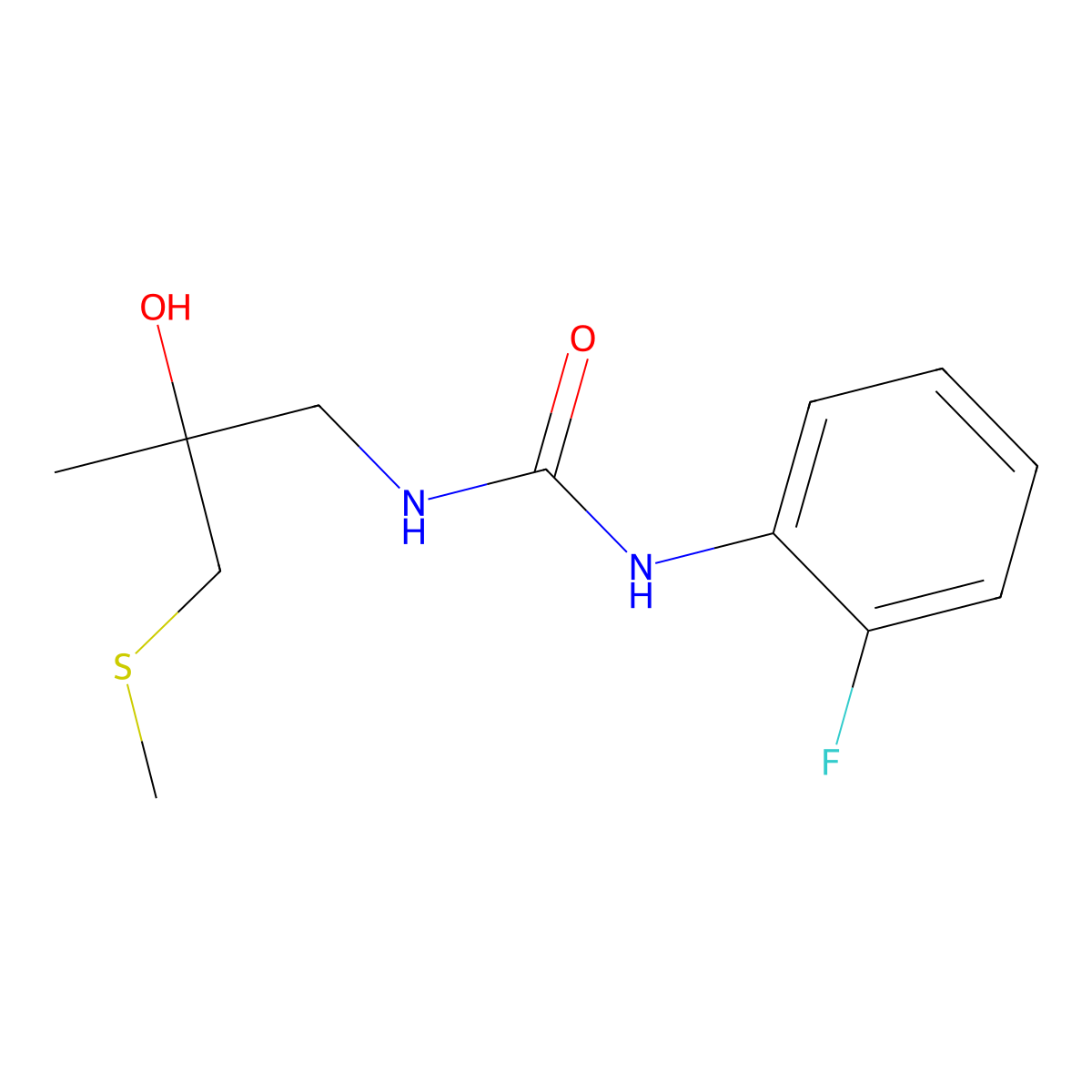 1-(2-Fluorophenyl)-3-(2-hydroxy-2-methyl-3-(methylthio)propyl)urea molecular structure, CAS 1396675-32-3