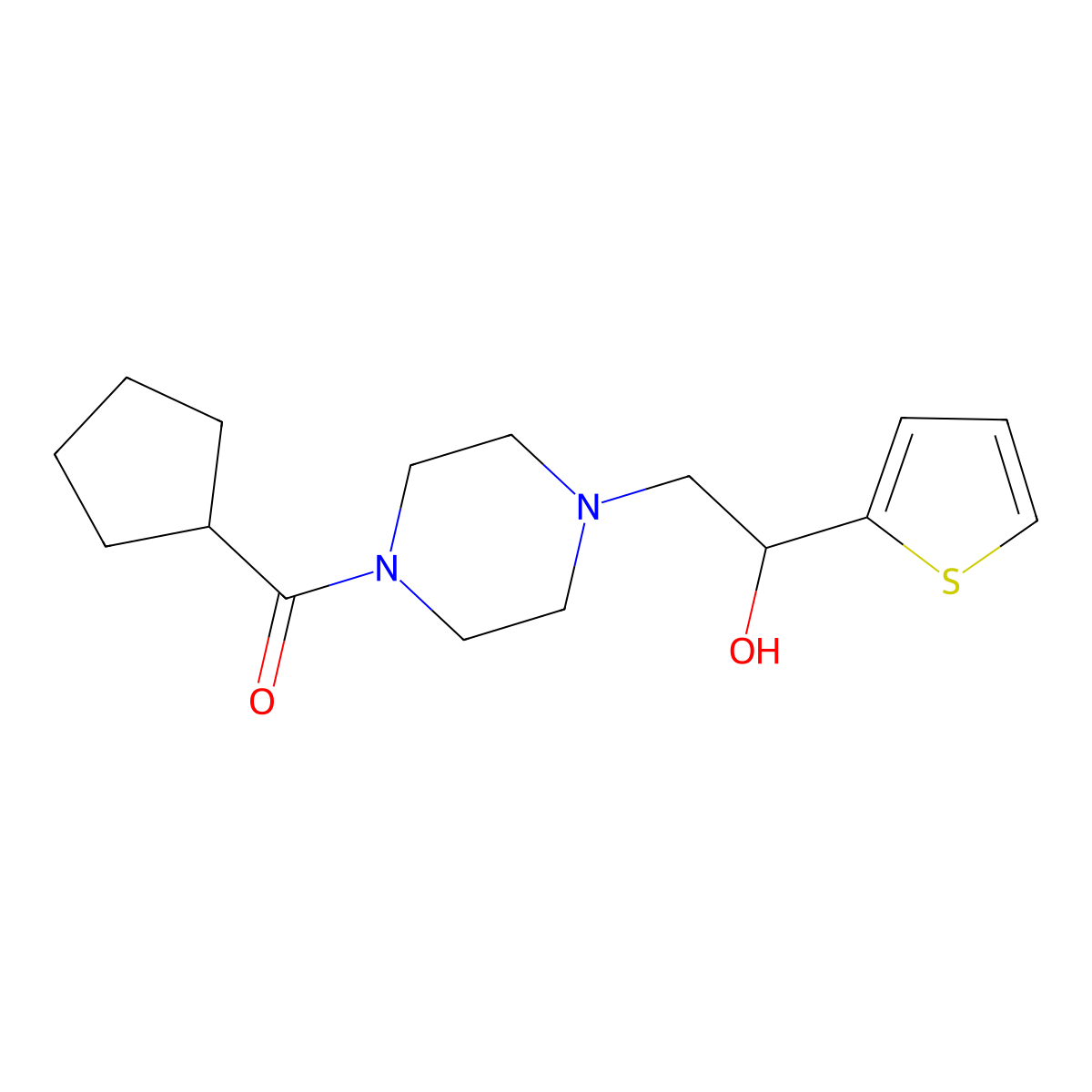 Cyclopentyl(4-(2-hydroxy-2-(thiophen-2-yl)ethyl)piperazin-1-yl)methanone molecular structure, CAS 1396675-33-4