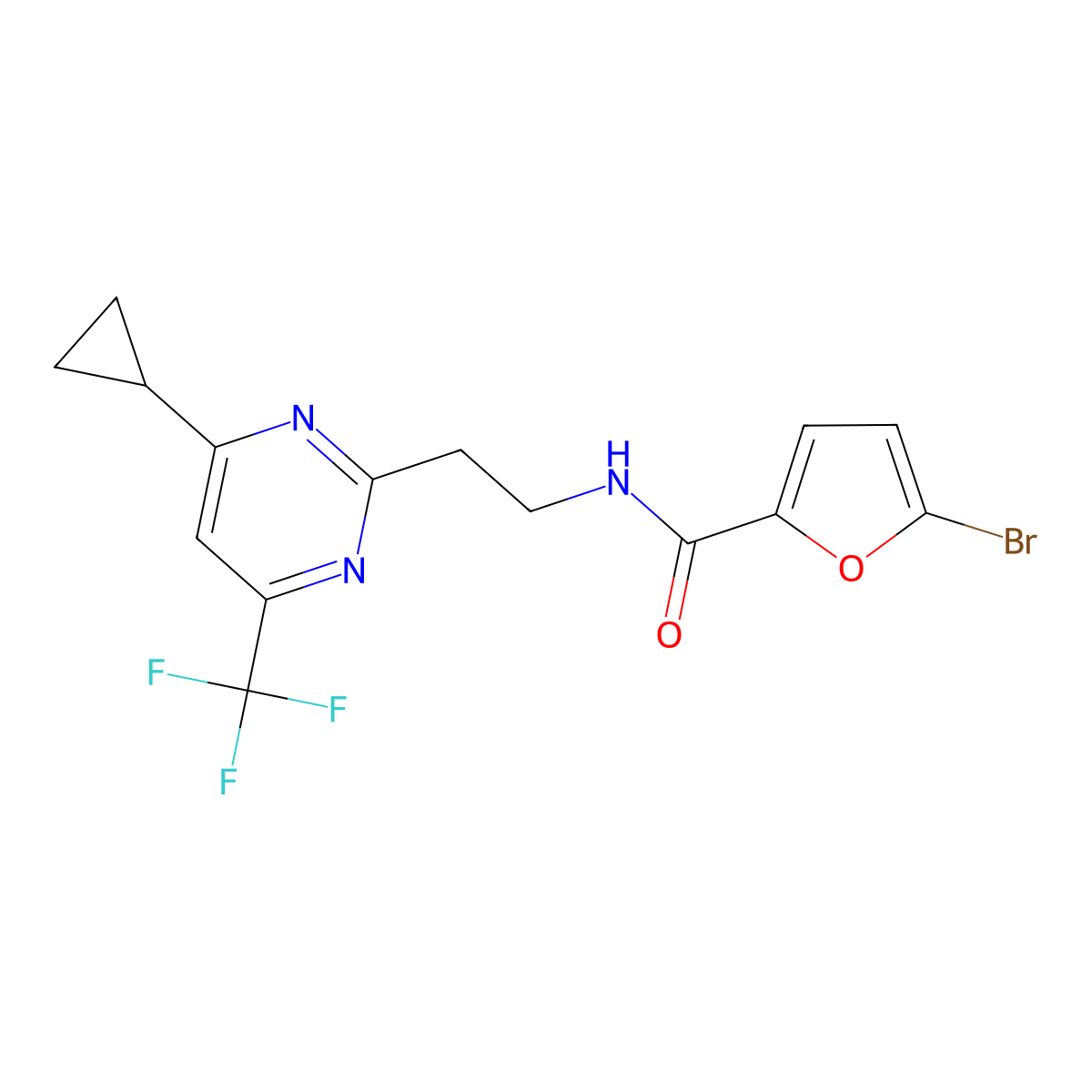 5-bromo-N-{2-[4-cyclopropyl-6-(trifluoromethyl)pyrimidin-2-yl]ethyl}furan-2-carboxamide molecular structure, CAS 1396675-35-6