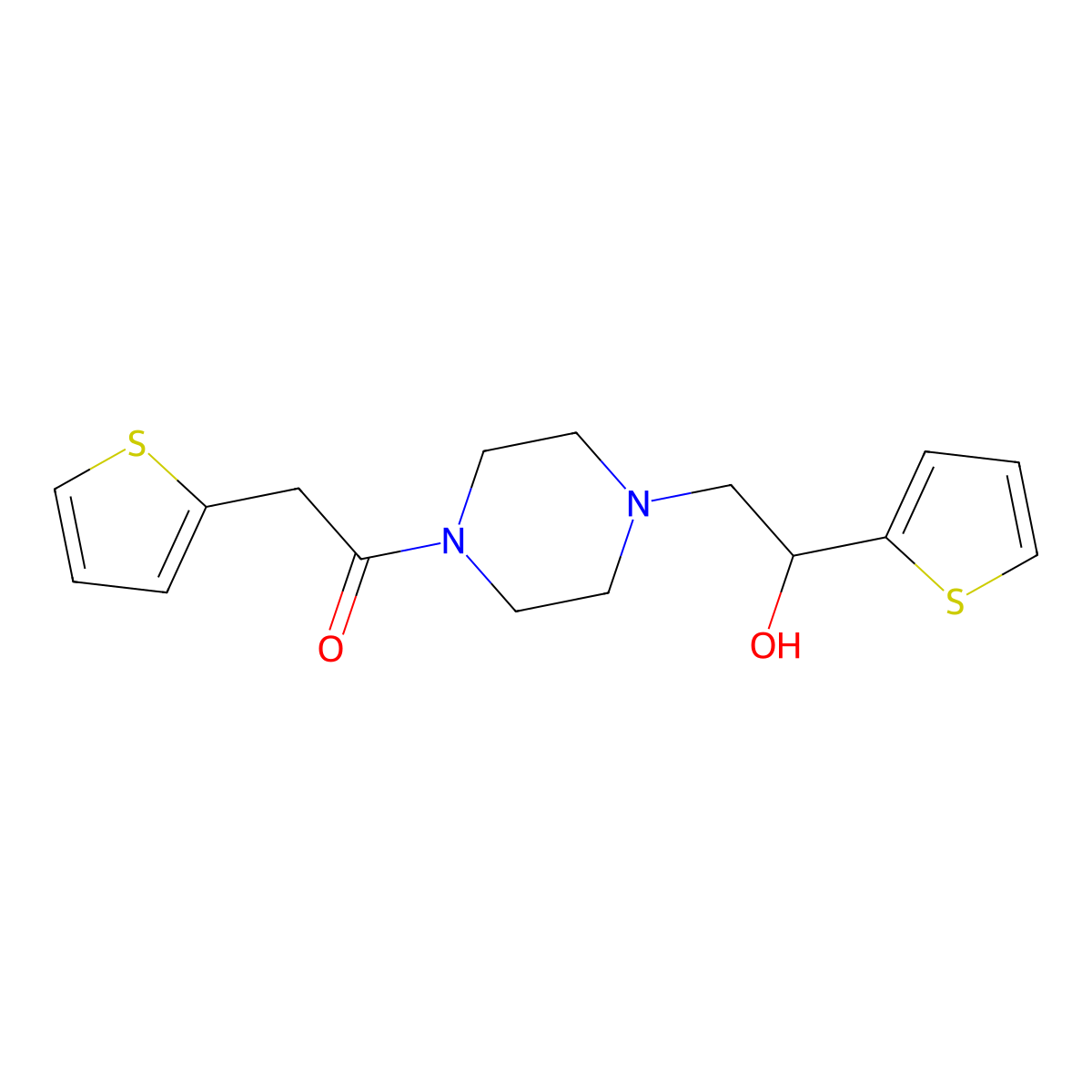 1-(4-(2-Hydroxy-2-(thiophen-2-yl)ethyl)piperazin-1-yl)-2-(thiophen-2-yl)ethanone molecular structure, CAS 1396675-40-3