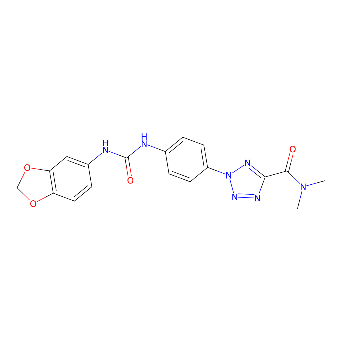 2-(4-(3-(benzo[d][1,3]dioxol-5-yl)ureido)phenyl)-N,N-dimethyl-2H-tetrazole-5-carboxamide molecular structure, CAS 1396675-43-6