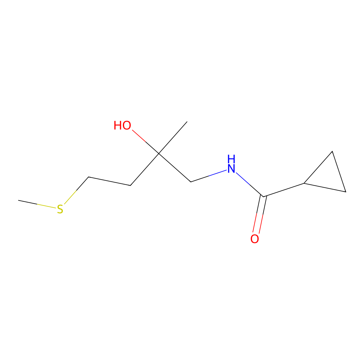 N-(2-hydroxy-2-methyl-4-(methylthio)butyl)cyclopropanecarboxamide molecular structure, CAS 1396675-44-7