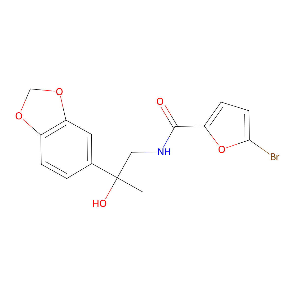 N-(2-(benzo[d][1,3]dioxol-5-yl)-2-hydroxypropyl)-5-bromofuran-2-carboxamide molecular structure, CAS 1396675-47-0
