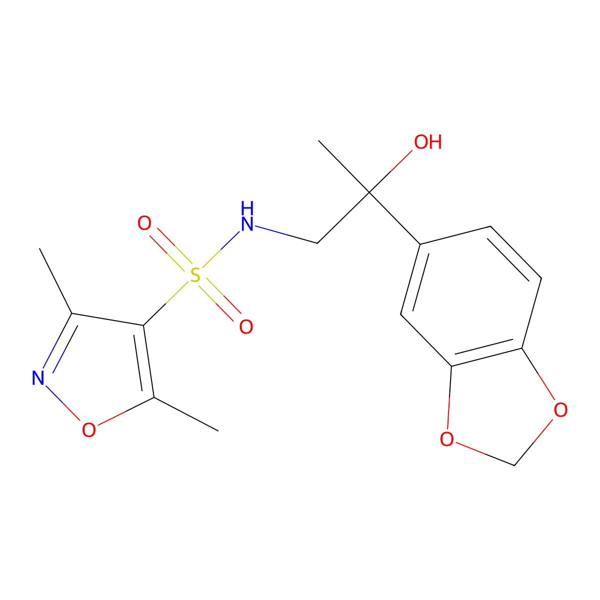 N-(2-(benzo[d][1,3]dioxol-5-yl)-2-hydroxypropyl)-3,5-dimethylisoxazole-4-sulfonamide molecular structure, CAS 1396675-52-7