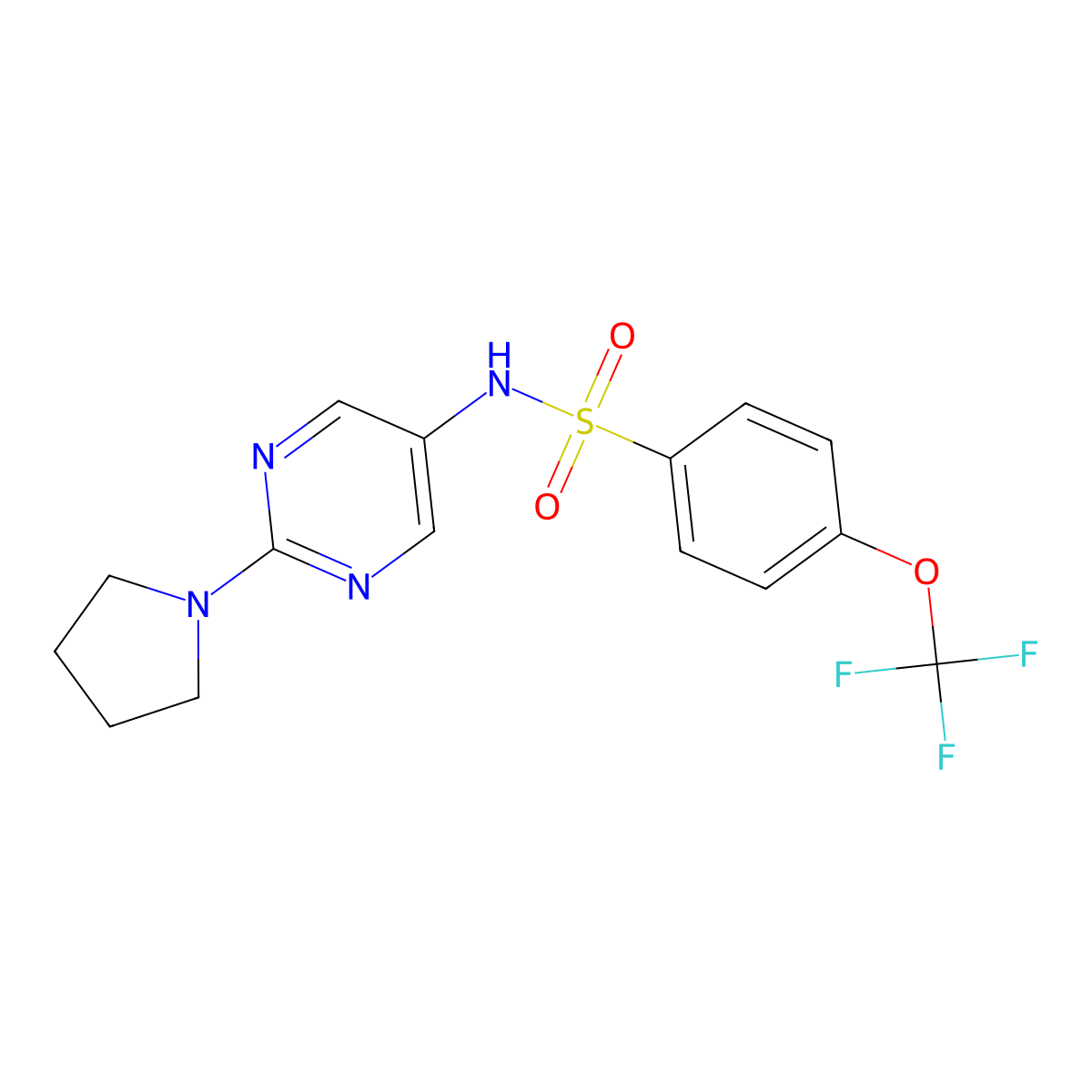 N-(2-(pyrrolidin-1-yl)pyrimidin-5-yl)-4-(trifluoromethoxy)benzenesulfonamide molecular structure, CAS 1396675-60-7