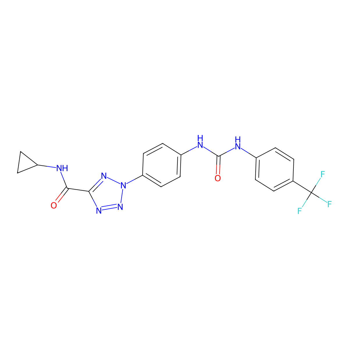 N-cyclopropyl-2-(4-(3-(4-(trifluoromethyl)phenyl)ureido)phenyl)-2H-tetrazole-5-carboxamide molecular structure, CAS 1396675-65-2