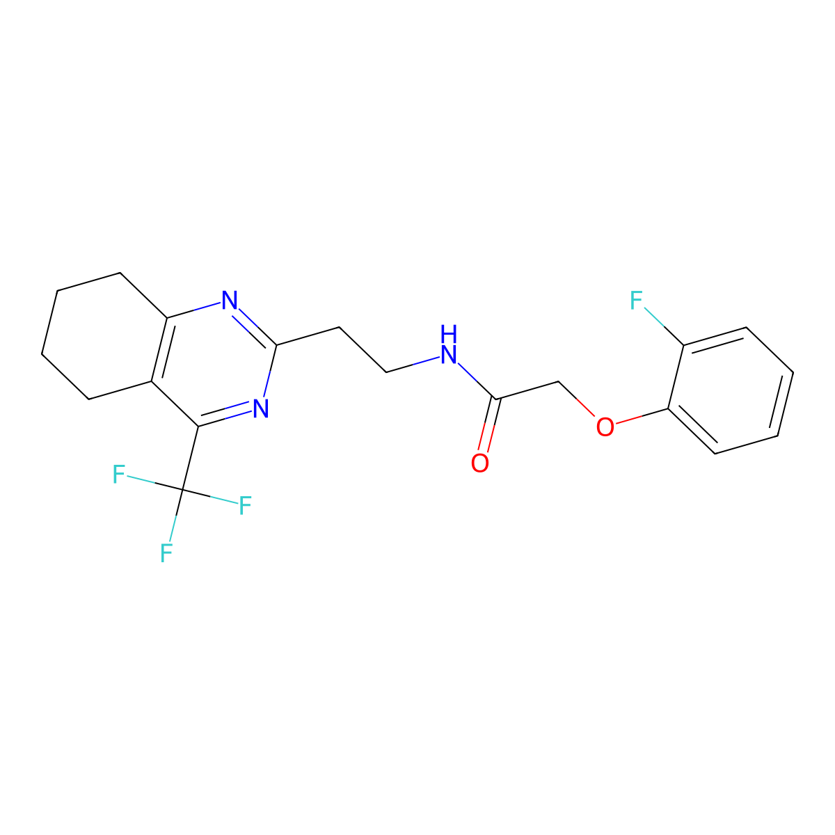 2-(2-fluorophenoxy)-N-(2-(4-(trifluoromethyl)-5,6,7,8-tetrahydroquinazolin-2-yl)ethyl)acetamide molecular structure, CAS 1396675-66-3