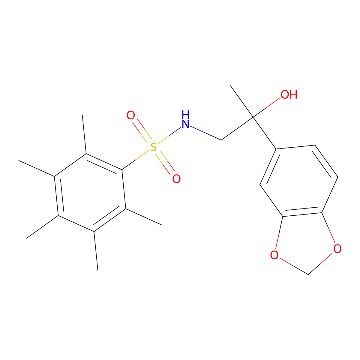 N-(2-(benzo[d][1,3]dioxol-5-yl)-2-hydroxypropyl)-2,3,4,5,6-pentamethylbenzenesulfonamide molecular structure, CAS 1396675-67-4