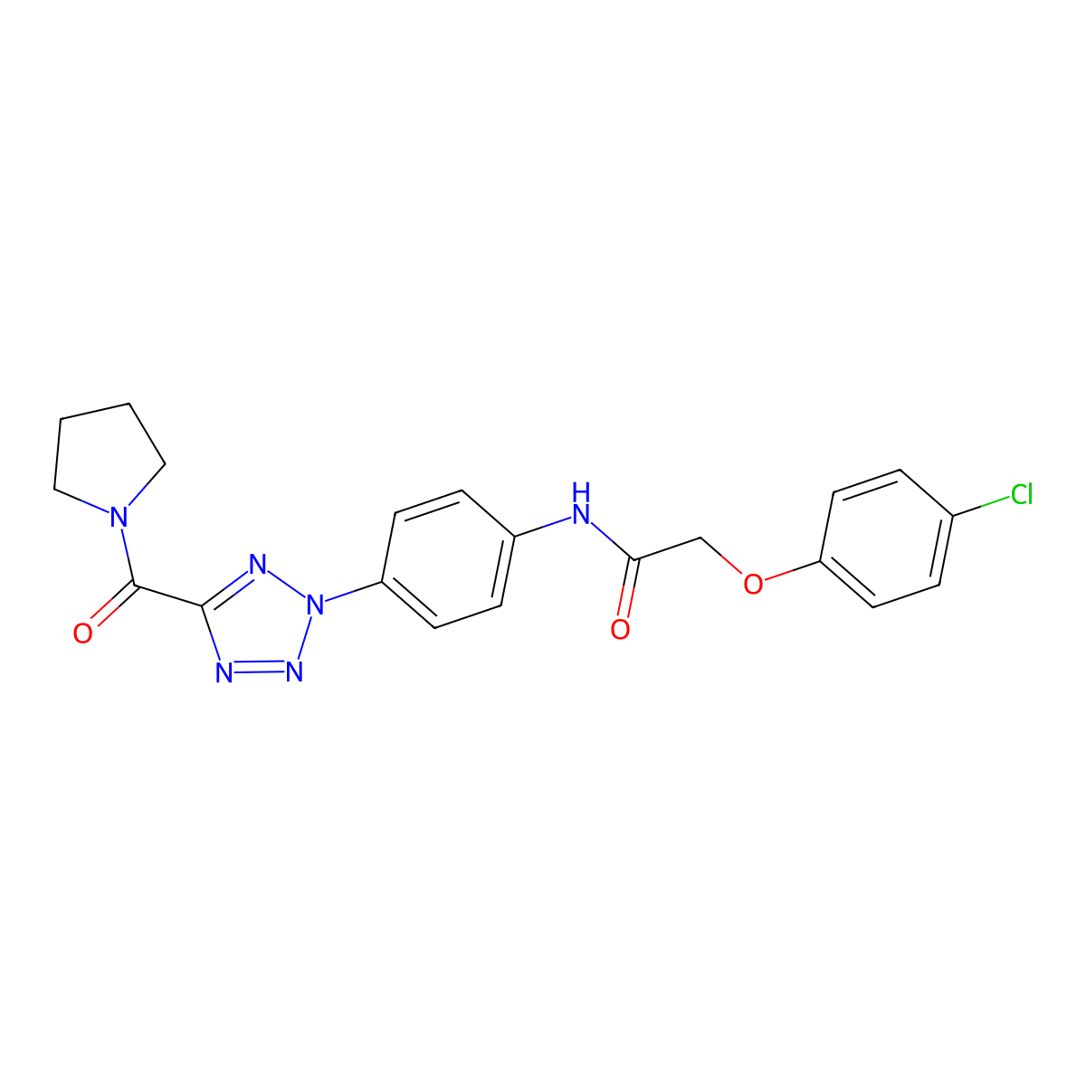 2-(4-chlorophenoxy)-N-(4-(5-(pyrrolidine-1-carbonyl)-2H-tetrazol-2-yl)phenyl)acetamide molecular structure, CAS 1396675-76-5