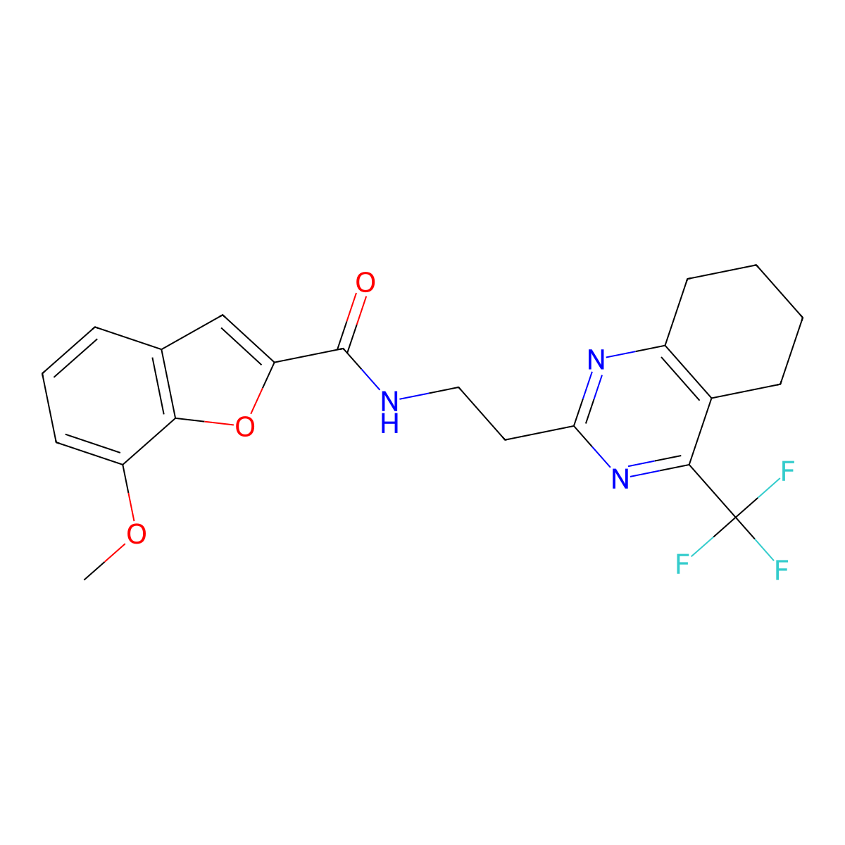 7-methoxy-N-(2-(4-(trifluoromethyl)-5,6,7,8-tetrahydroquinazolin-2-yl)ethyl)benzofuran-2-carboxamide molecular structure, CAS 1396675-79-8