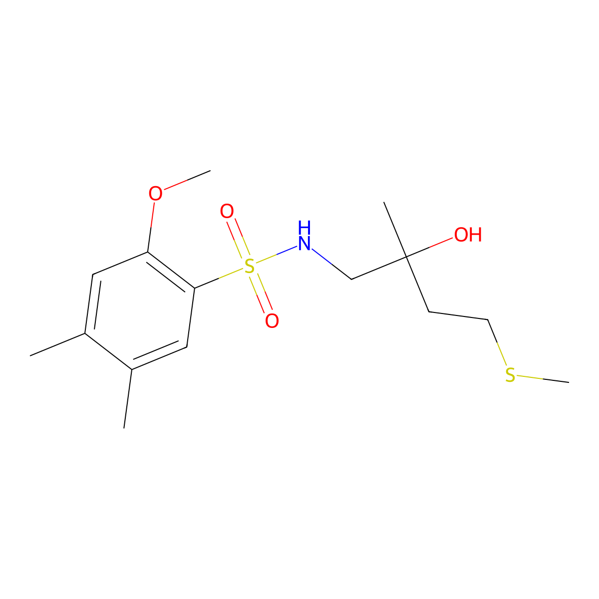 N-(2-hydroxy-2-methyl-4-(methylthio)butyl)-2-methoxy-4,5-dimethylbenzenesulfonamide molecular structure, CAS 1396675-82-3