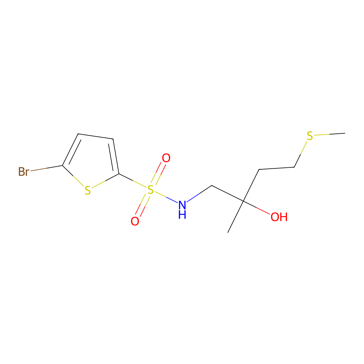 5-bromo-N-(2-hydroxy-2-methyl-4-(methylthio)butyl)thiophene-2-sulfonamide molecular structure, CAS 1396675-89-0
