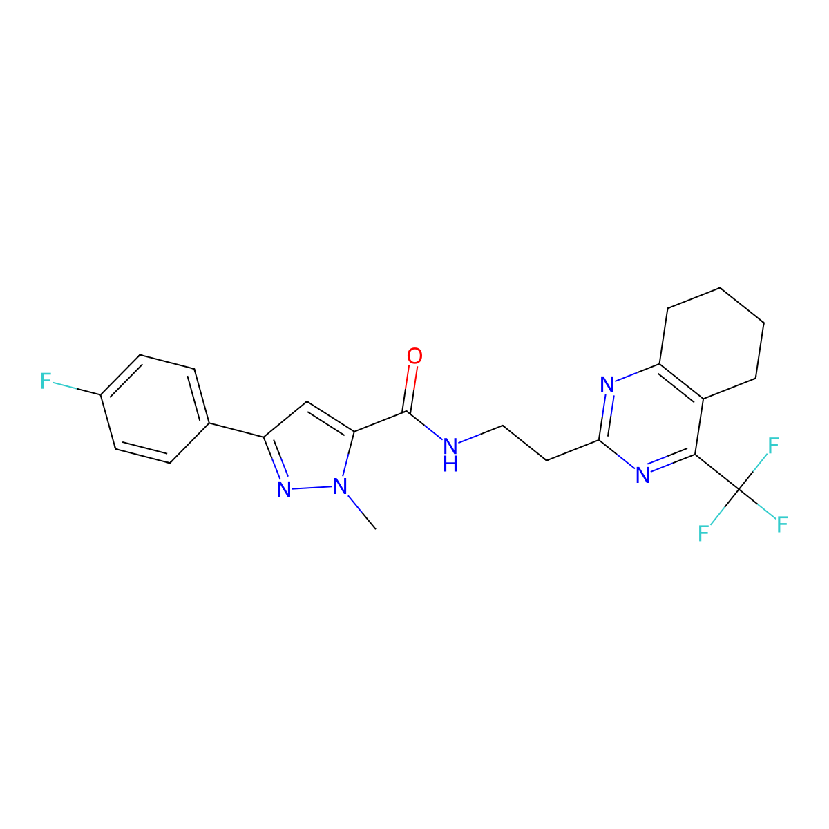 3-(4-fluorophenyl)-1-methyl-N-{2-[4-(trifluoromethyl)-5,6,7,8-tetrahydroquinazolin-2-yl]ethyl}-1H-pyrazole-5-carboxamide molecular structure, CAS 1396676-00-8