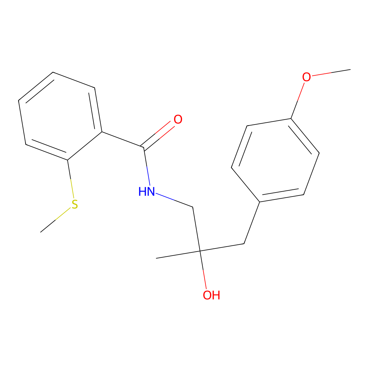 N-(2-hydroxy-3-(4-methoxyphenyl)-2-methylpropyl)-2-(methylthio)benzamide molecular structure, CAS 1396676-11-1