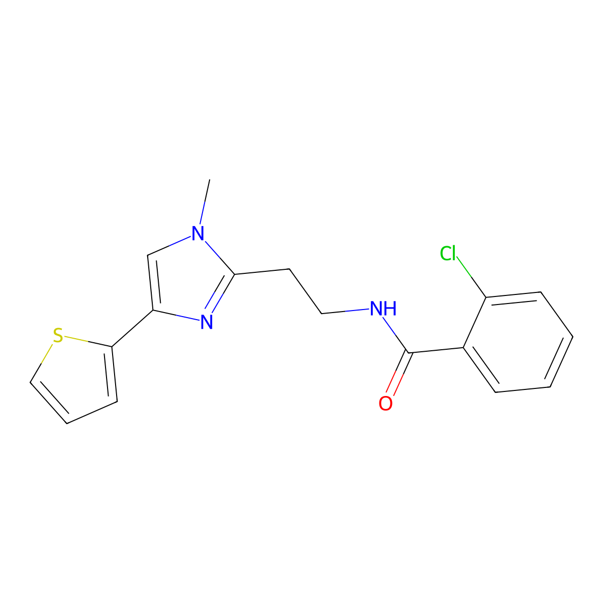 2-chloro-N-(2-(1-methyl-4-(thiophen-2-yl)-1H-imidazol-2-yl)ethyl)benzamide molecular structure, CAS 1396676-39-3