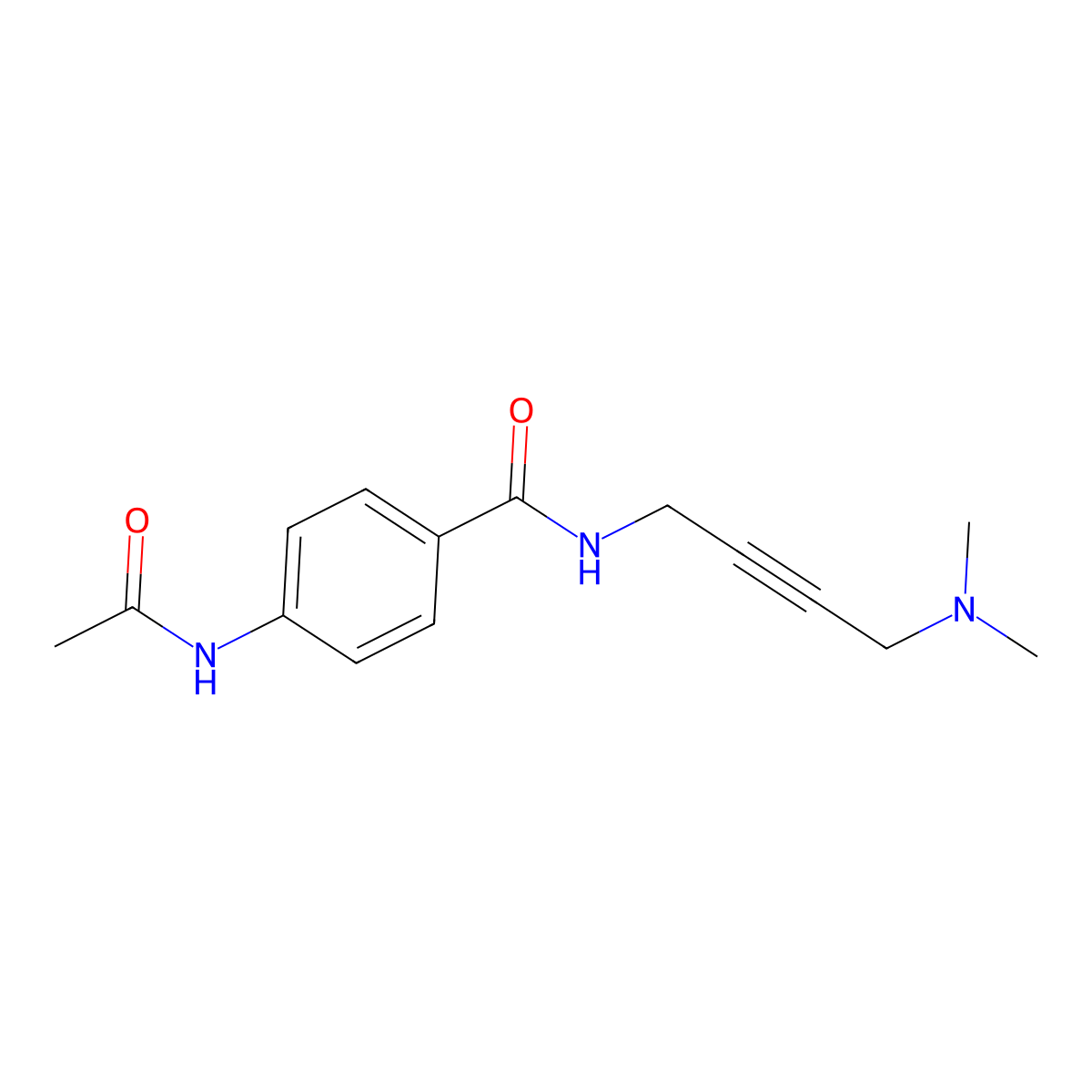 4-acetamido-N-(4-(dimethylamino)but-2-yn-1-yl)benzamide molecular structure, CAS 1396676-47-3