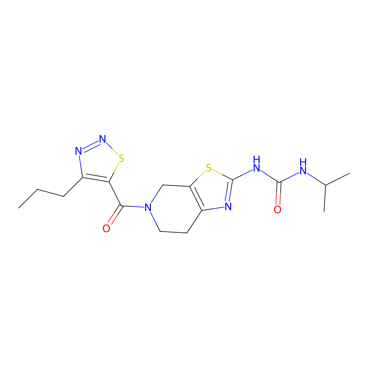 1-Isopropyl-3-(5-(4-propyl-1,2,3-thiadiazole-5-carbonyl)-4,5,6,7-tetrahydrothiazolo[5,4-c]pyridin-2-yl)urea molecular structure, CAS 1396676-49-5