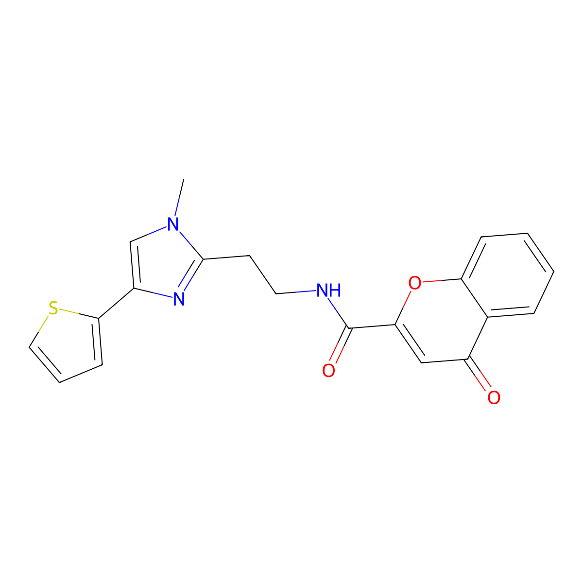 N-{2-[1-methyl-4-(thiophen-2-yl)-1H-imidazol-2-yl]ethyl}-4-oxo-4H-chromene-2-carboxamide molecular structure, CAS 1396676-50-8